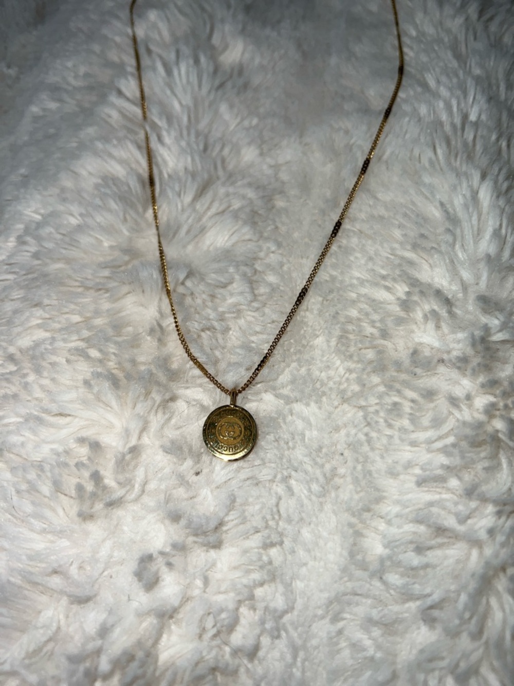 Gucci Gold-Tone Round GG Logo Pendant Necklace - Picture 3 of 5